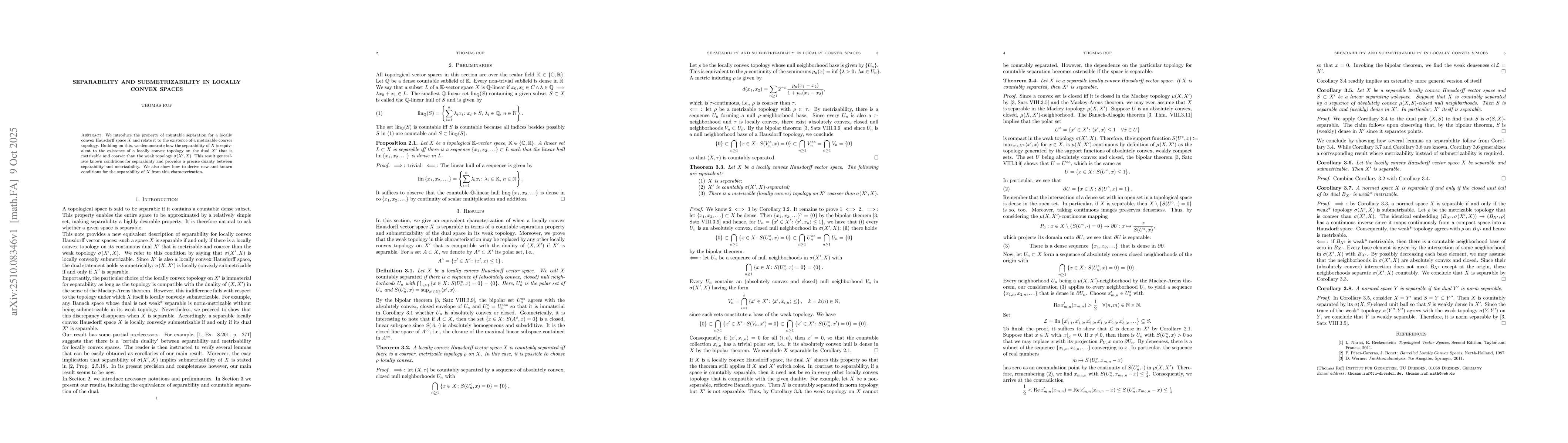 Thumbnail for Separability and Submetrizability in Locally Convex Spaces