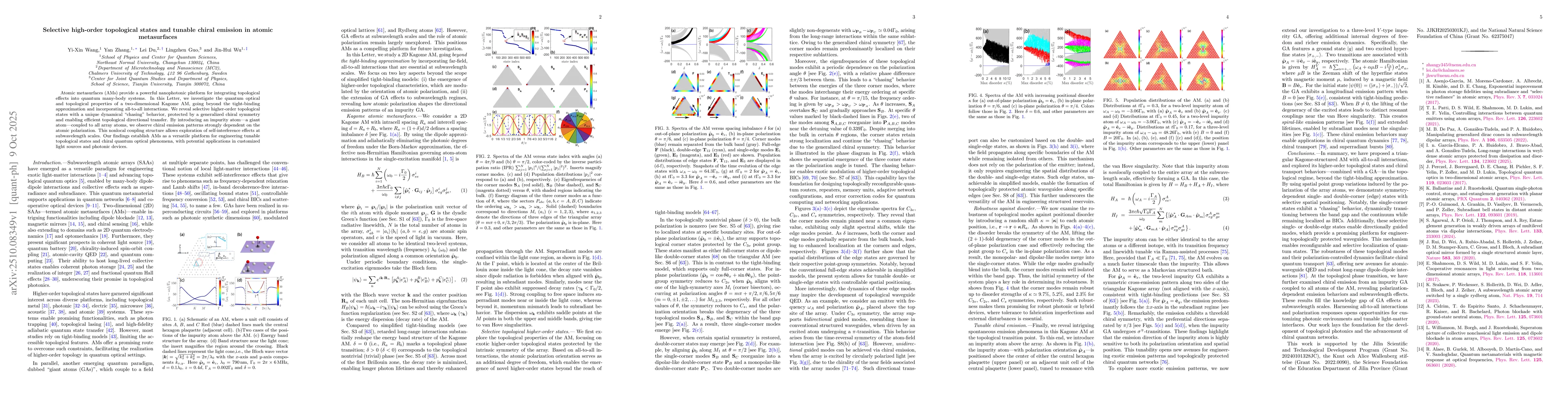 Thumbnail for Selective high-order topological states and tunable chiral emission in
  atomic metasurfaces