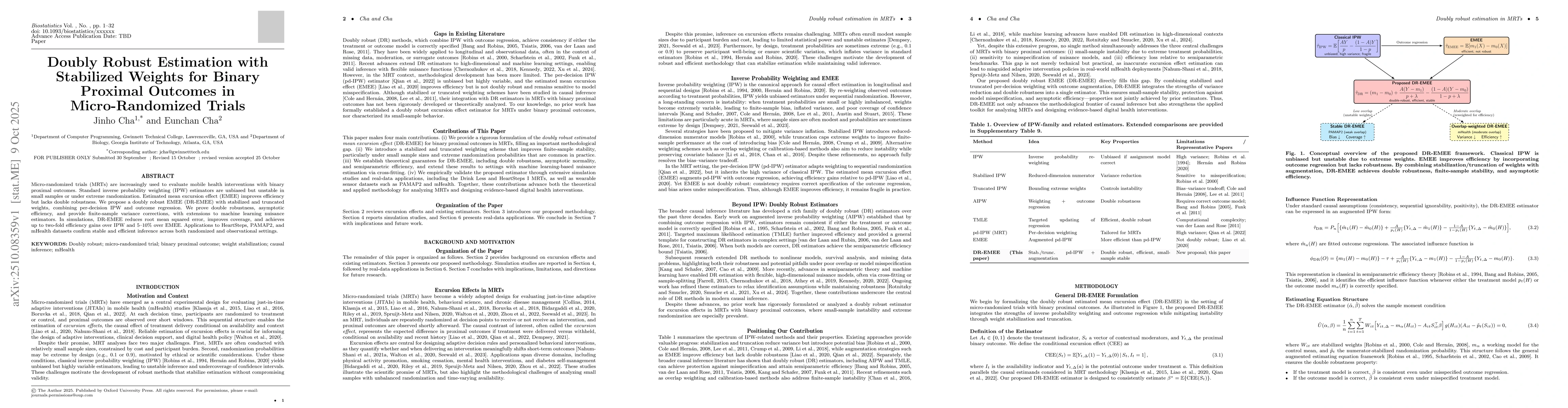 Thumbnail for Doubly Robust Estimation with Stabilized Weights for Binary Proximal
  Outcomes in Micro-Randomized Trials
