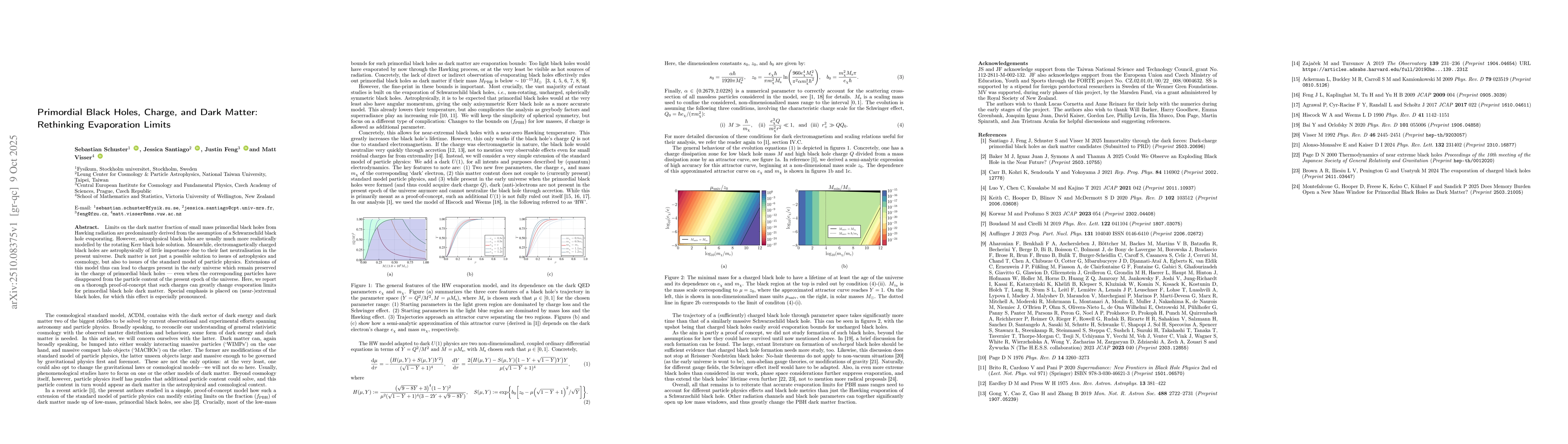 Thumbnail for Primordial Black Holes, Charge, and Dark Matter: Rethinking Evaporation
  Limits