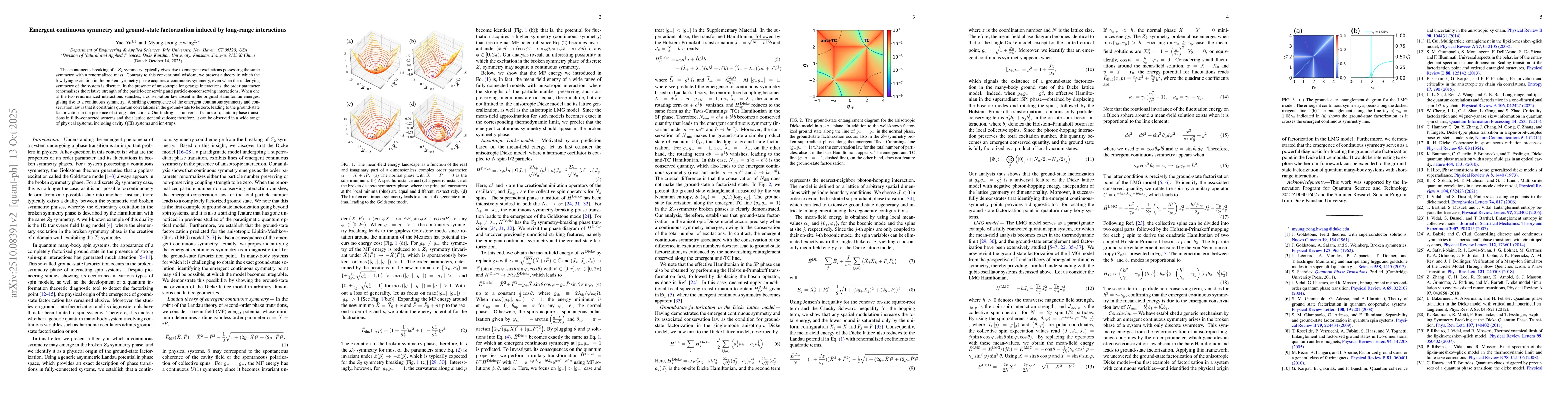 Thumbnail for Emergent continuous symmetry and ground-state factorization induced by
  long-range interactions