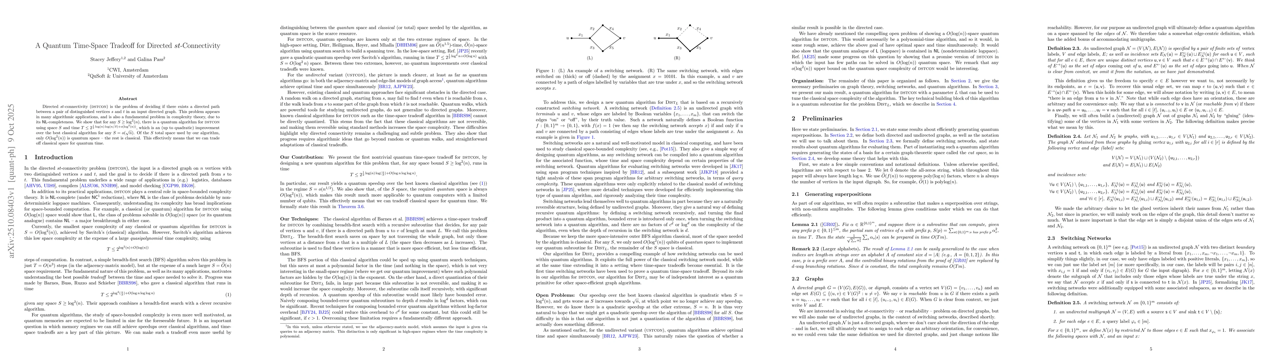 Thumbnail for A Quantum Time-Space Tradeoff for Directed $st$-Connectivity