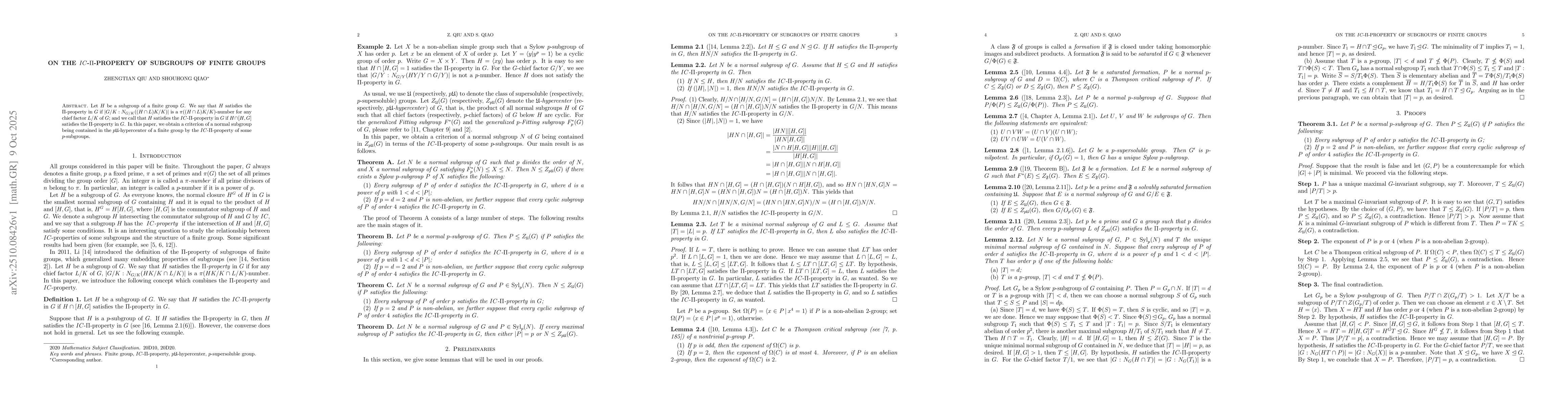 Thumbnail for On the $IC$-$Π$-property of subgroups of finite groups