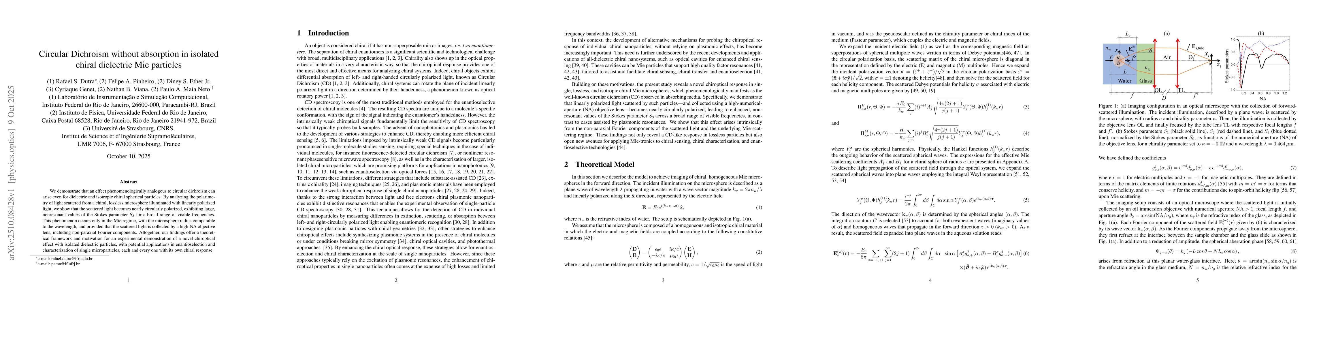 Thumbnail for Circular Dichroism without absorption in isolated chiral dielectric Mie
  particles