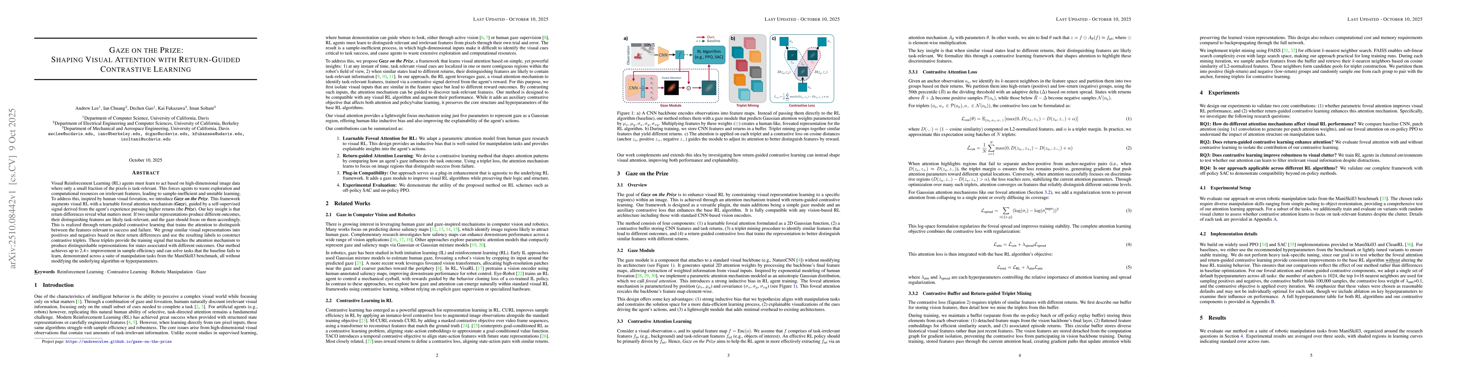 Thumbnail for Gaze on the Prize: Shaping Visual Attention with Return-Guided
  Contrastive Learning