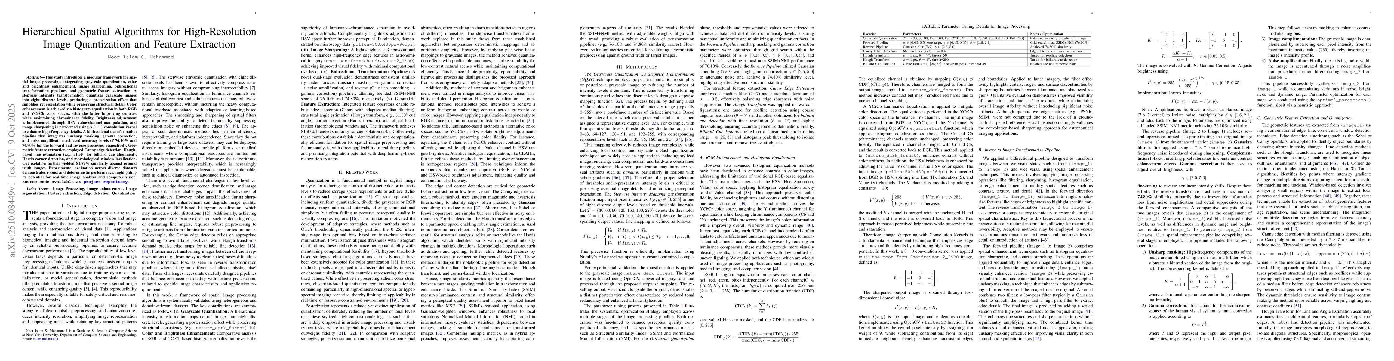 Thumbnail for Hierarchical Spatial Algorithms for High-Resolution Image Quantization
  and Feature Extraction