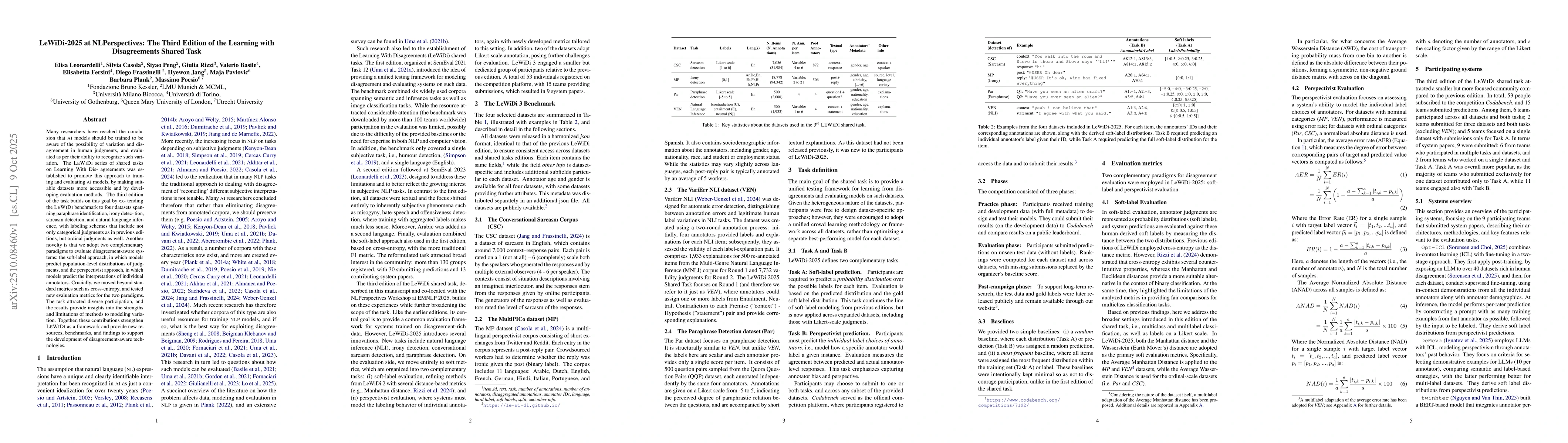 Thumbnail for LeWiDi-2025 at NLPerspectives: The Third Edition of the Learning with
  Disagreements Shared Task