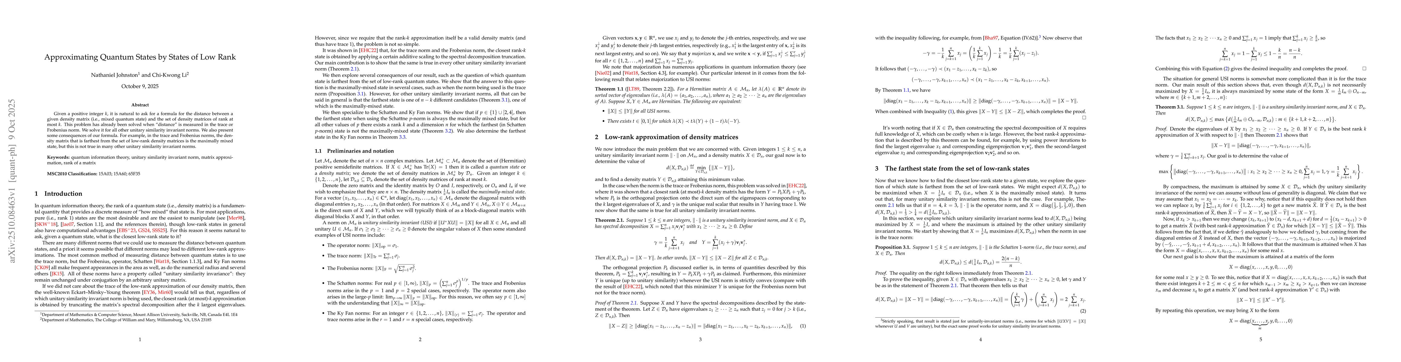 Thumbnail for Approximating quantum states by states of low rank