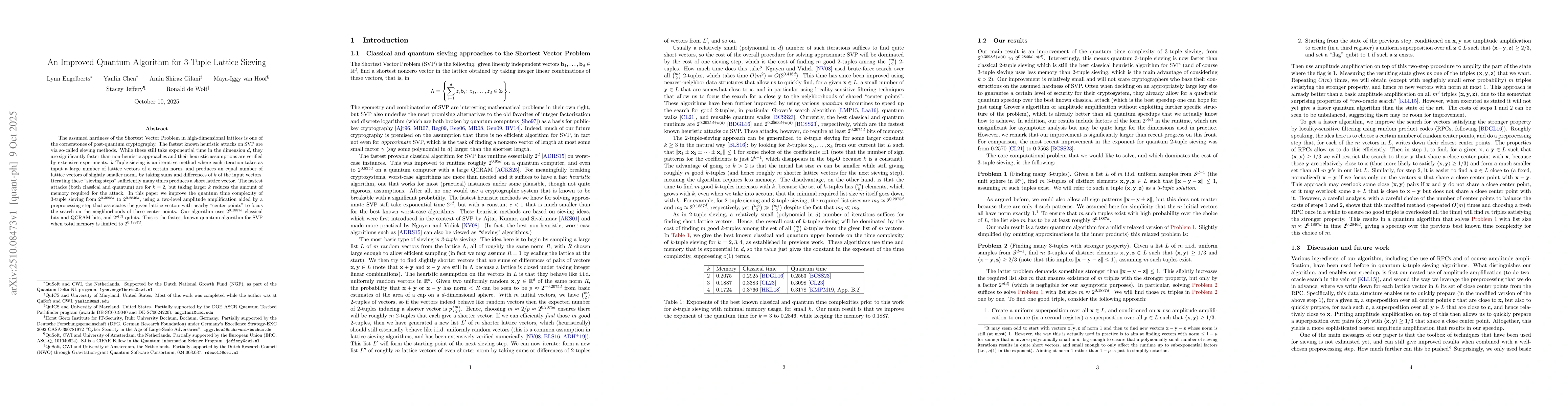Thumbnail for An Improved Quantum Algorithm for 3-Tuple Lattice Sieving