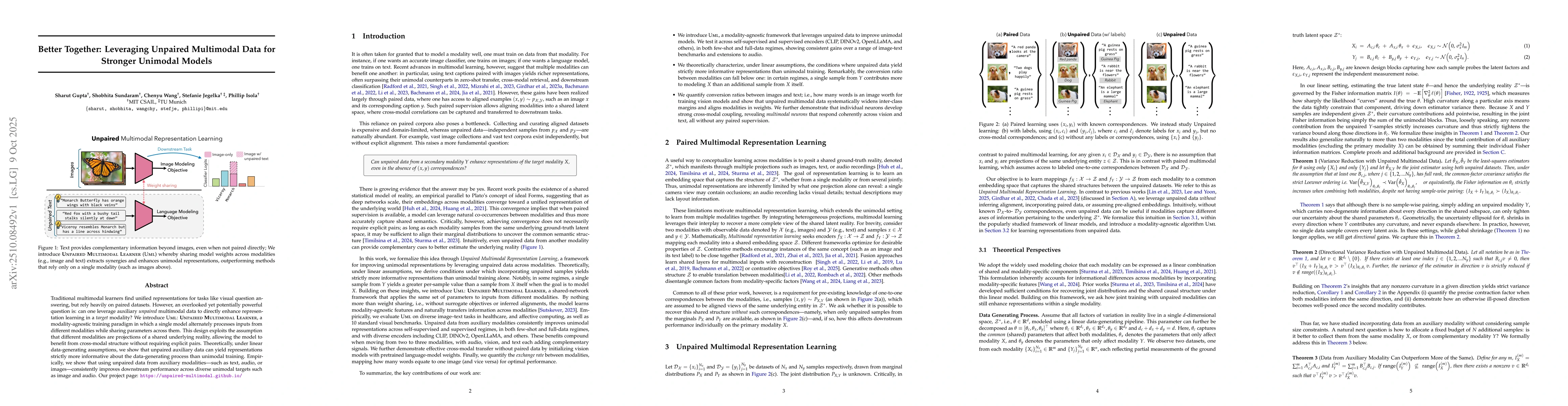 Thumbnail for Better Together: Leveraging Unpaired Multimodal Data for Stronger
  Unimodal Models