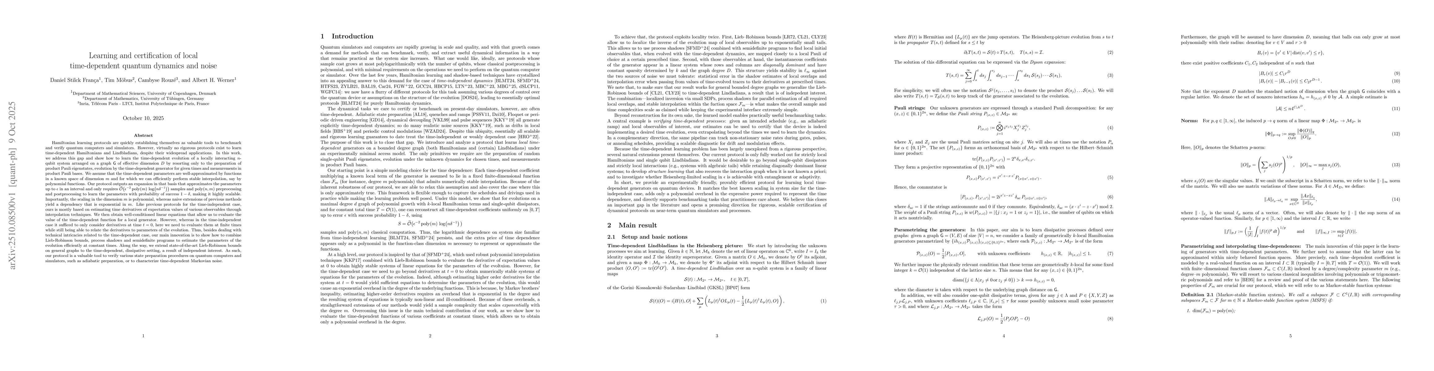 Thumbnail for Learning and certification of local time-dependent quantum dynamics and
  noise