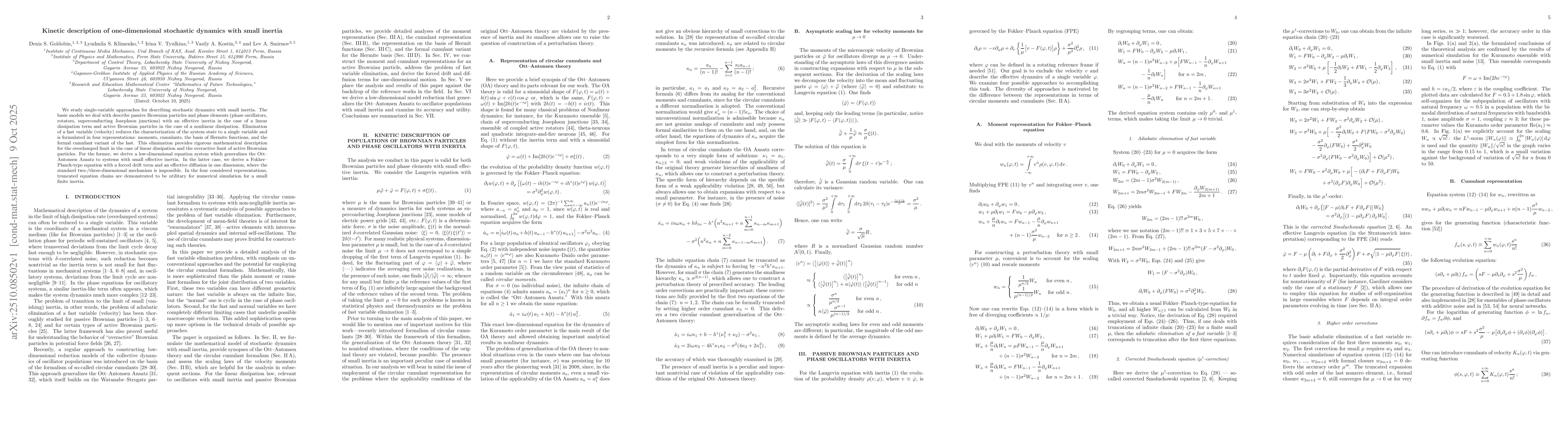 Thumbnail for Kinetic description of one-dimensional stochastic dynamics with small
  inertia