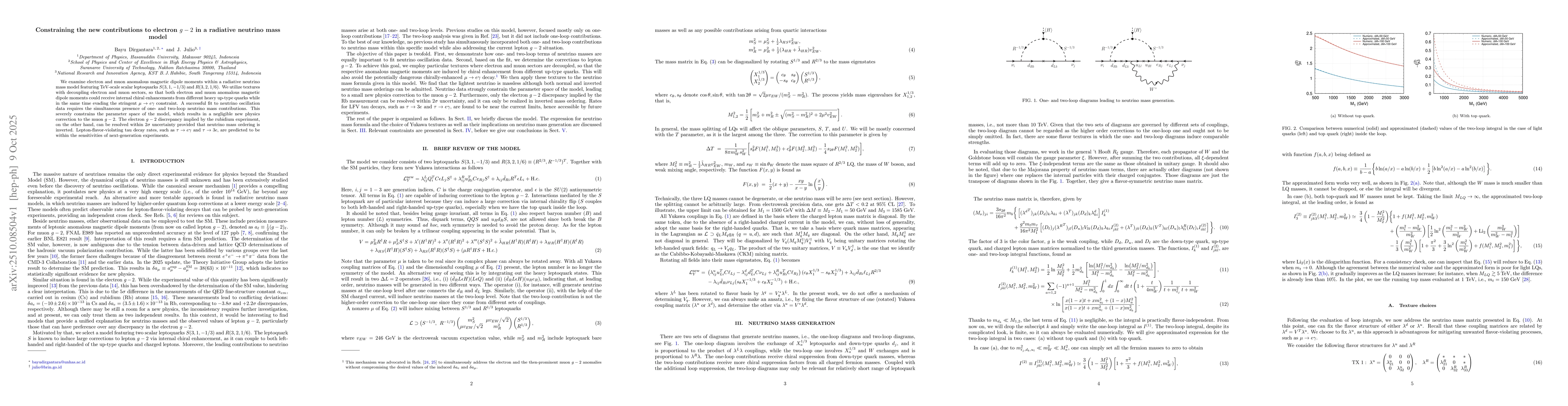 Thumbnail for Constraining the new contributions to electron $g-2$ in a radiative
  neutrino mass model