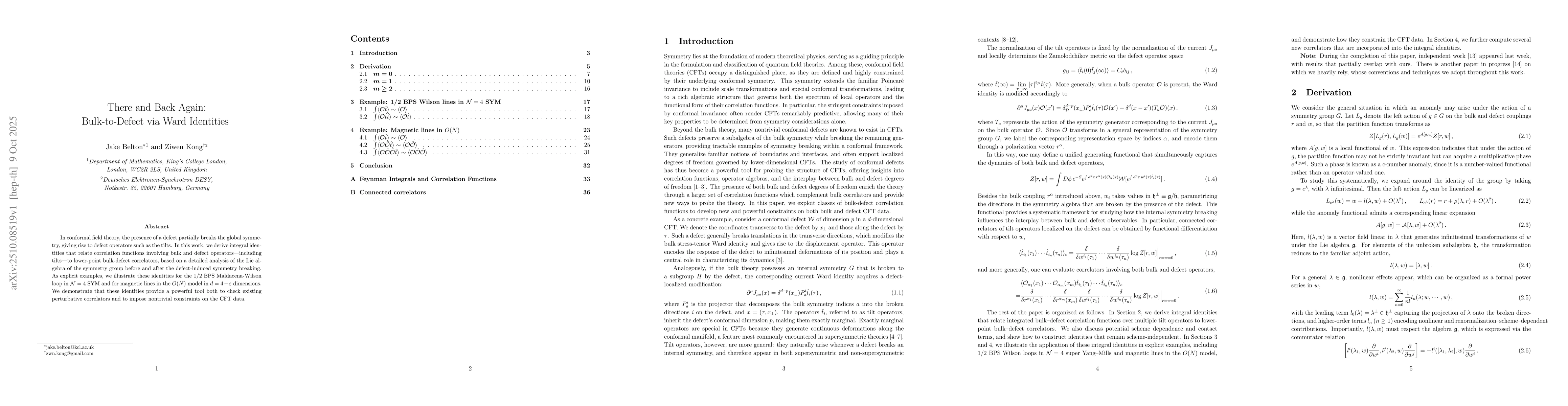 Thumbnail for There and Back Again: Bulk-to-Defect via Ward Identities