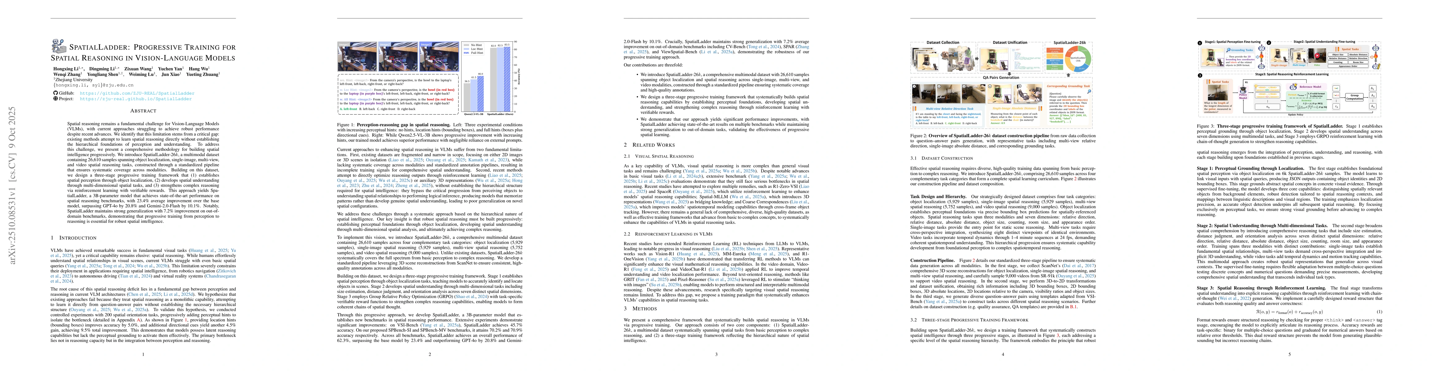 Thumbnail for SpatialLadder: Progressive Training for Spatial Reasoning in
  Vision-Language Models