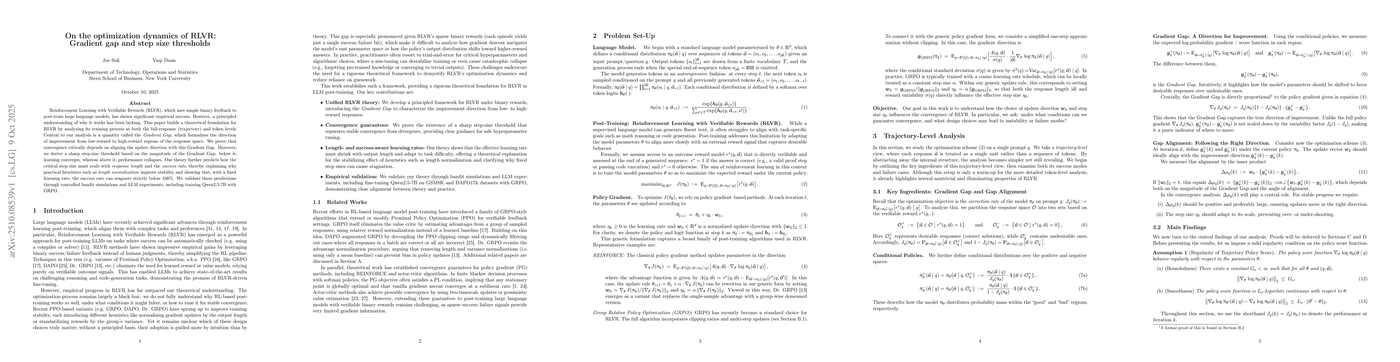 Thumbnail for On the optimization dynamics of RLVR: Gradient gap and step size
  thresholds