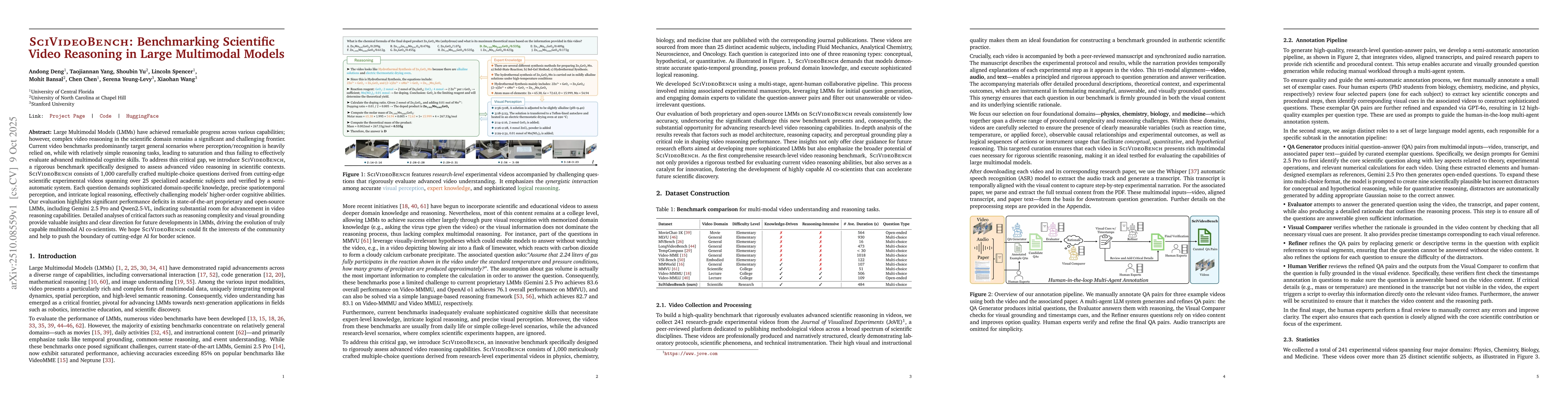 Thumbnail for SciVideoBench: Benchmarking Scientific Video Reasoning in Large
  Multimodal Models