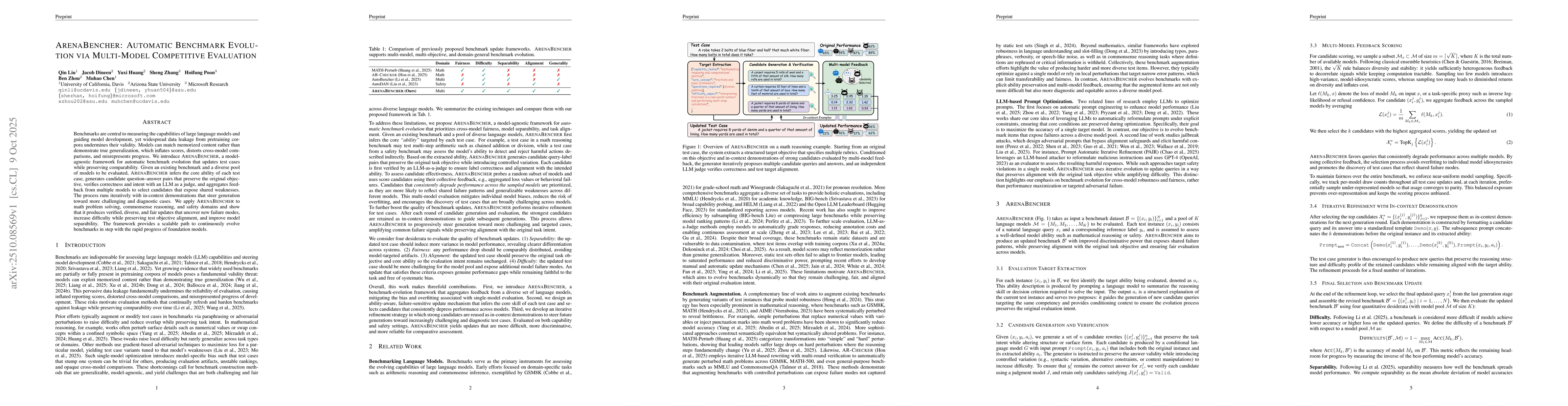 Thumbnail for ArenaBencher: Automatic Benchmark Evolution via Multi-Model Competitive
  Evaluation