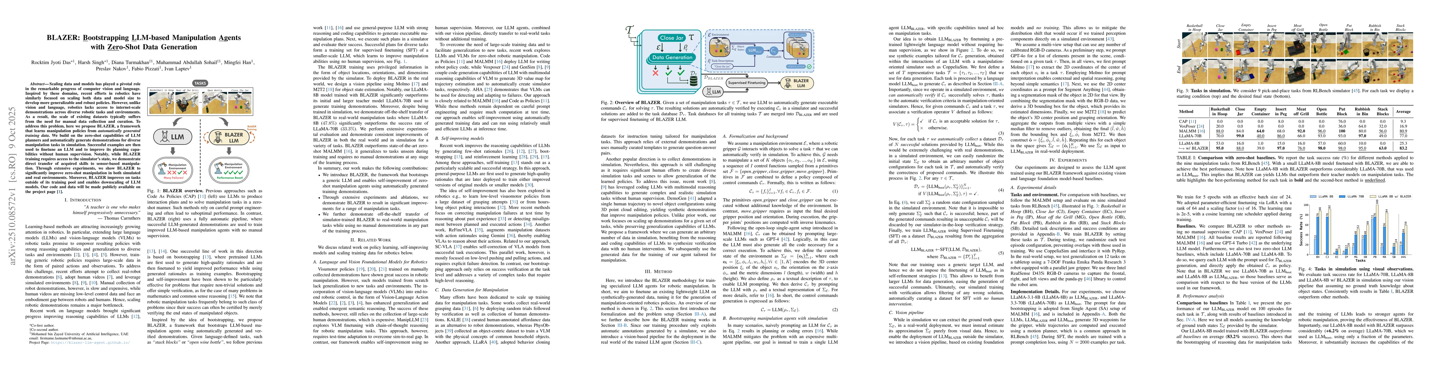 Thumbnail for BLAZER: Bootstrapping LLM-based Manipulation Agents with Zero-Shot Data
  Generation