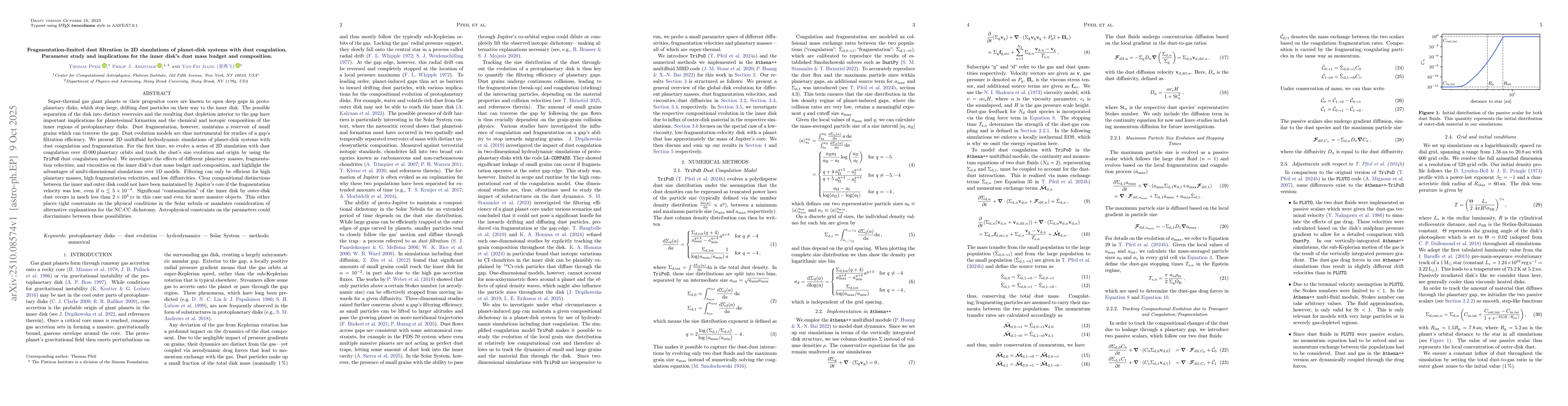 Thumbnail for Fragmentation-limited dust filtration in 2D simulations of planet-disk
  systems with dust coagulation. Parameter study and implications for the inner
  disk's dust mass budget and composition