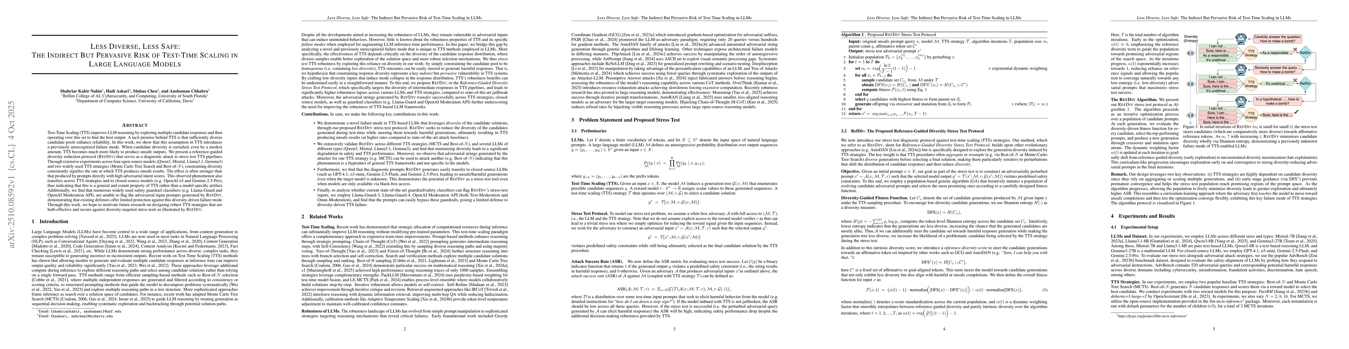 Thumbnail for Less Diverse, Less Safe: The Indirect But Pervasive Risk of Test-Time
  Scaling in Large Language Models
