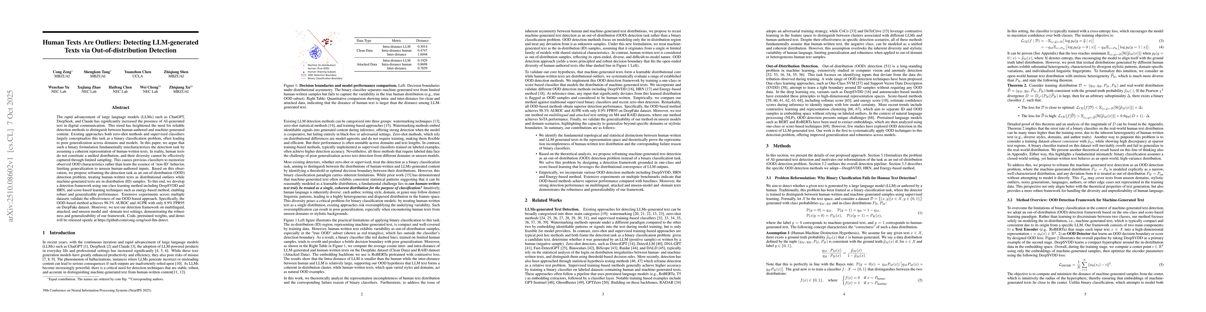 Thumbnail for Human Texts Are Outliers: Detecting LLM-generated Texts via
  Out-of-distribution Detection