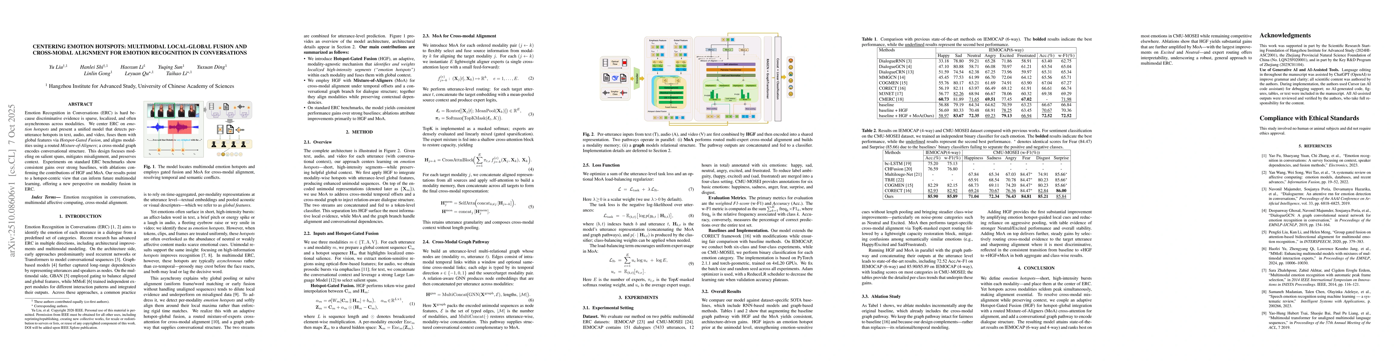Thumbnail for Centering Emotion Hotspots: Multimodal Local-Global Fusion and
  Cross-Modal Alignment for Emotion Recognition in Conversations