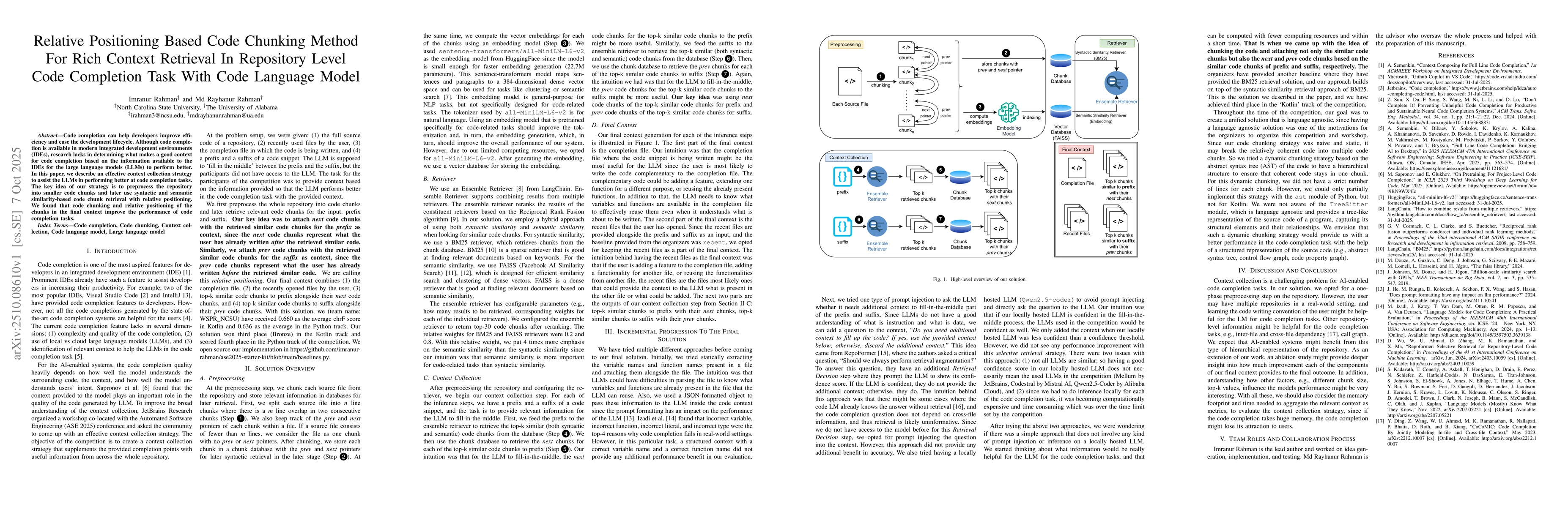 Thumbnail for Relative Positioning Based Code Chunking Method For Rich Context
  Retrieval In Repository Level Code Completion Task With Code Language Model