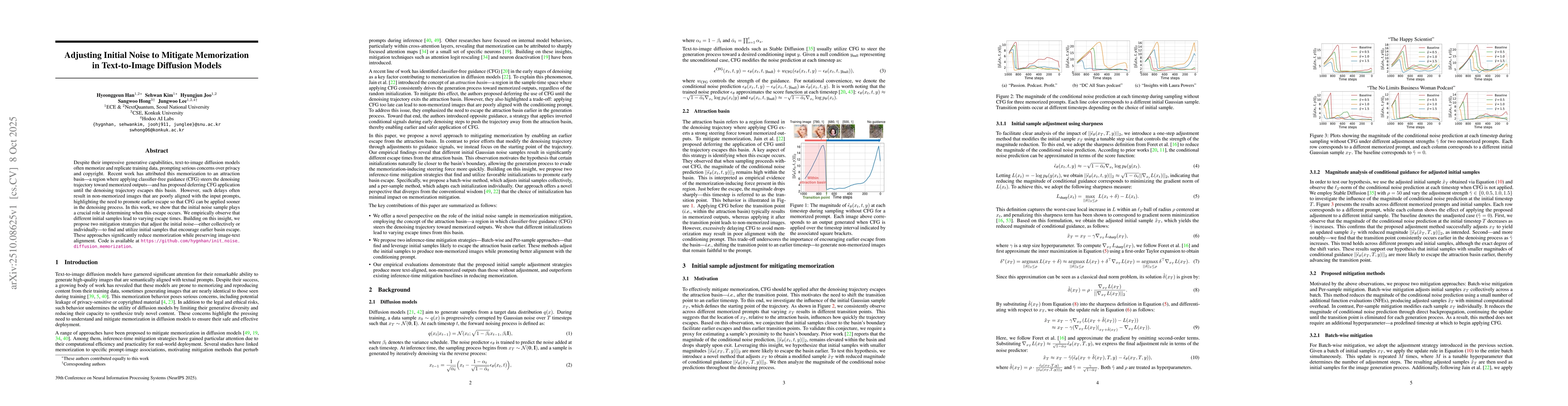 Thumbnail for Adjusting Initial Noise to Mitigate Memorization in Text-to-Image
  Diffusion Models