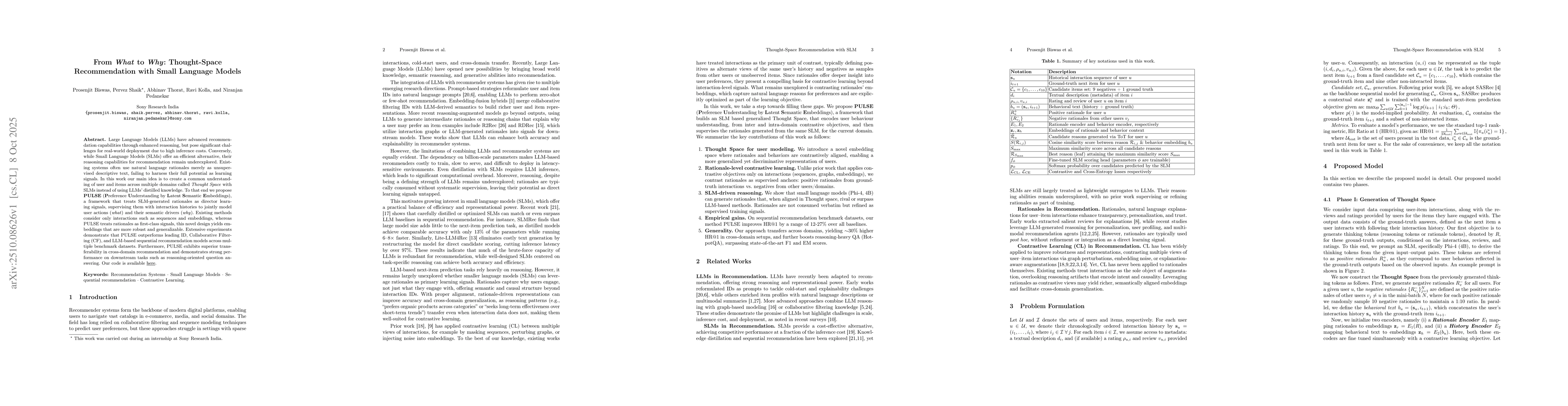 Thumbnail for From What to Why: Thought-Space Recommendation with Small Language
  Models