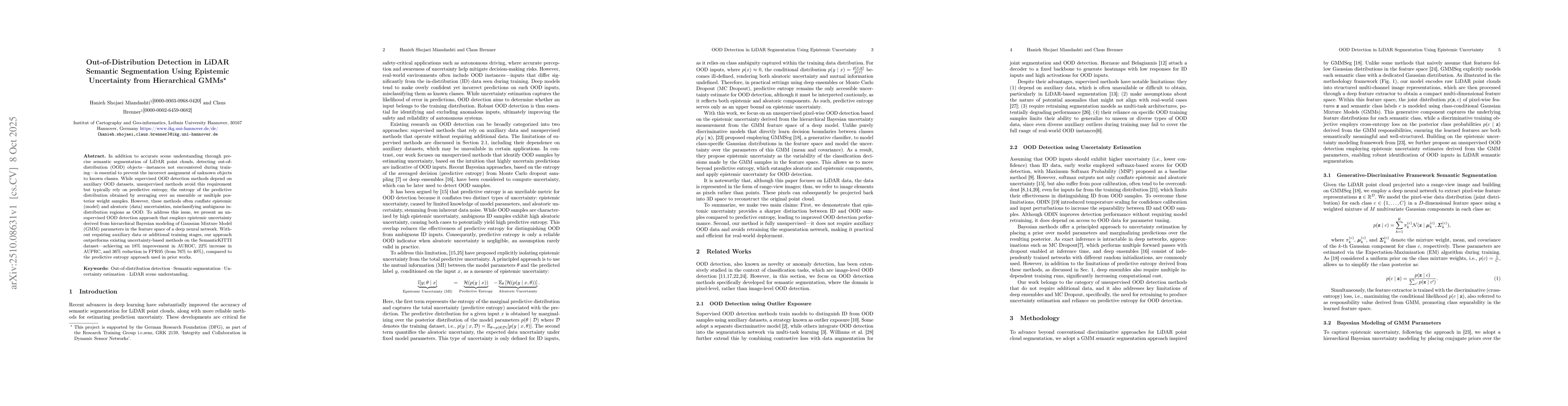 Thumbnail for Out-of-Distribution Detection in LiDAR Semantic Segmentation Using
  Epistemic Uncertainty from Hierarchical GMMs