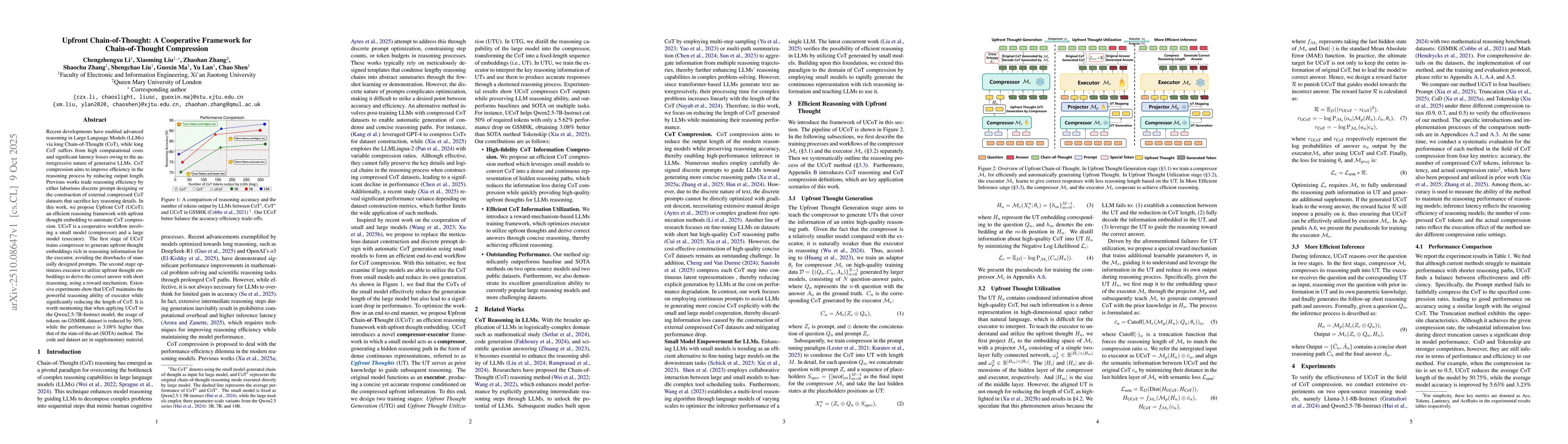 Thumbnail for Upfront Chain-of-Thought: A Cooperative Framework for Chain-of-Thought
  Compression
