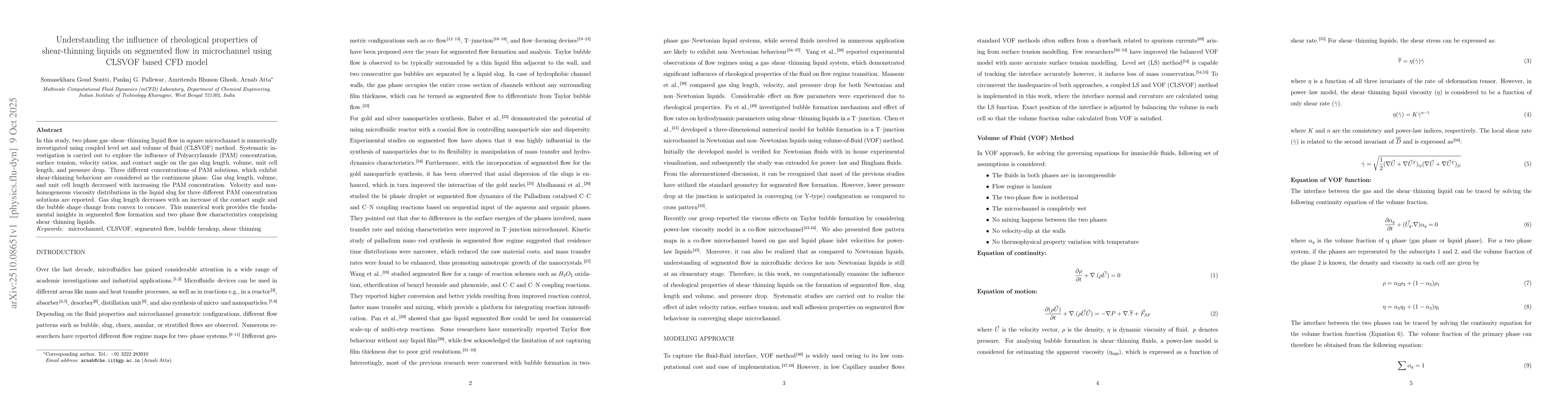 Thumbnail for Understanding the Influence of Rheological Properties of Shear-Thinning
  Liquids on Segmented Flow in Microchannel using CLSVOF Based CFD Model