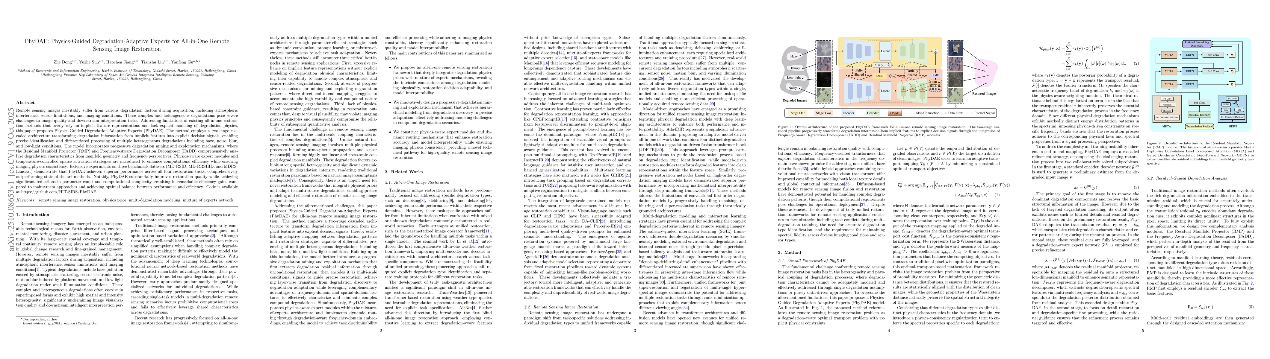 Thumbnail for PhyDAE: Physics-Guided Degradation-Adaptive Experts for All-in-One
  Remote Sensing Image Restoration