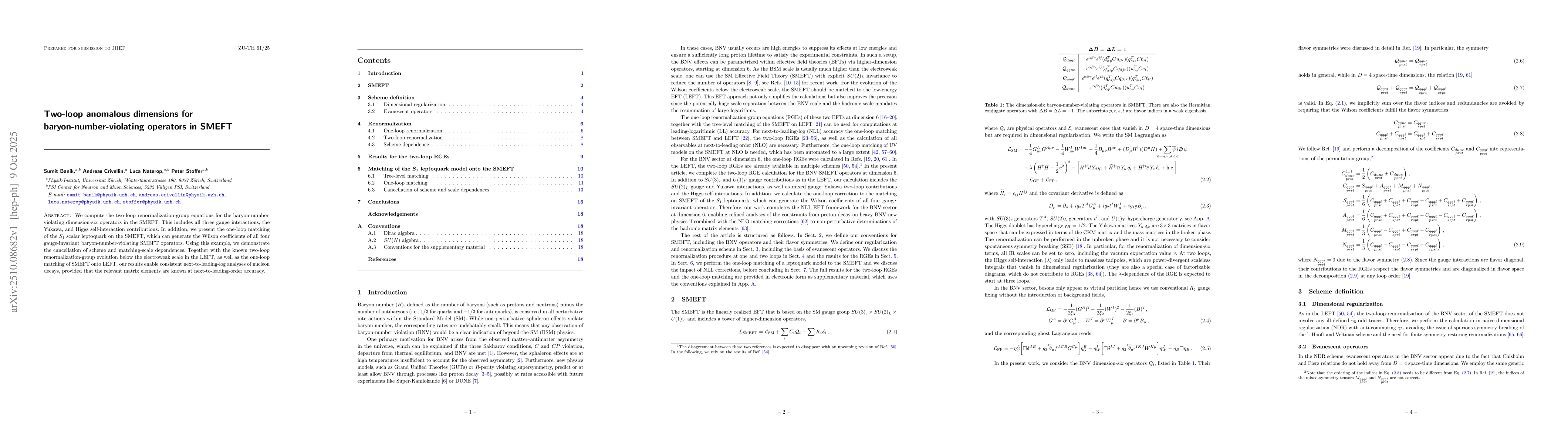 Thumbnail for Two-loop anomalous dimensions for baryon-number-violating operators in
  SMEFT