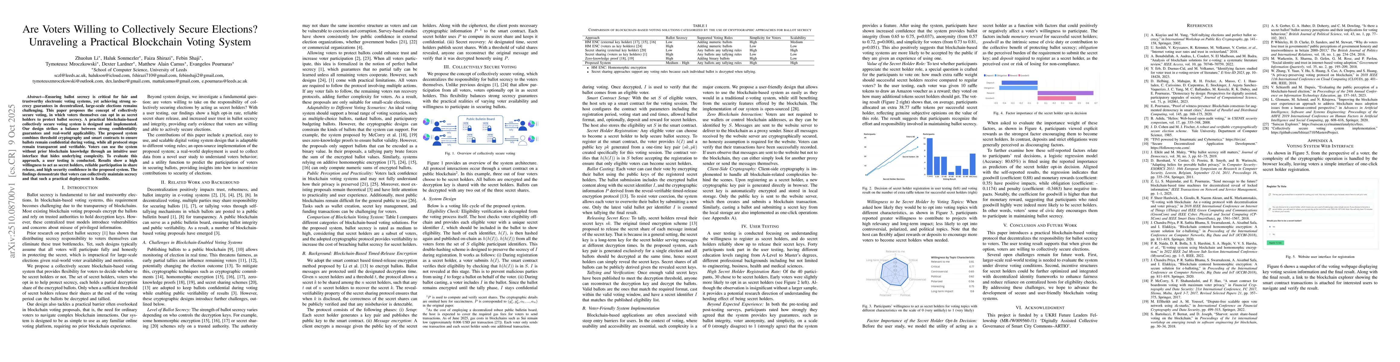 Thumbnail for Are Voters Willing to Collectively Secure Elections? Unraveling a
  Practical Blockchain Voting System