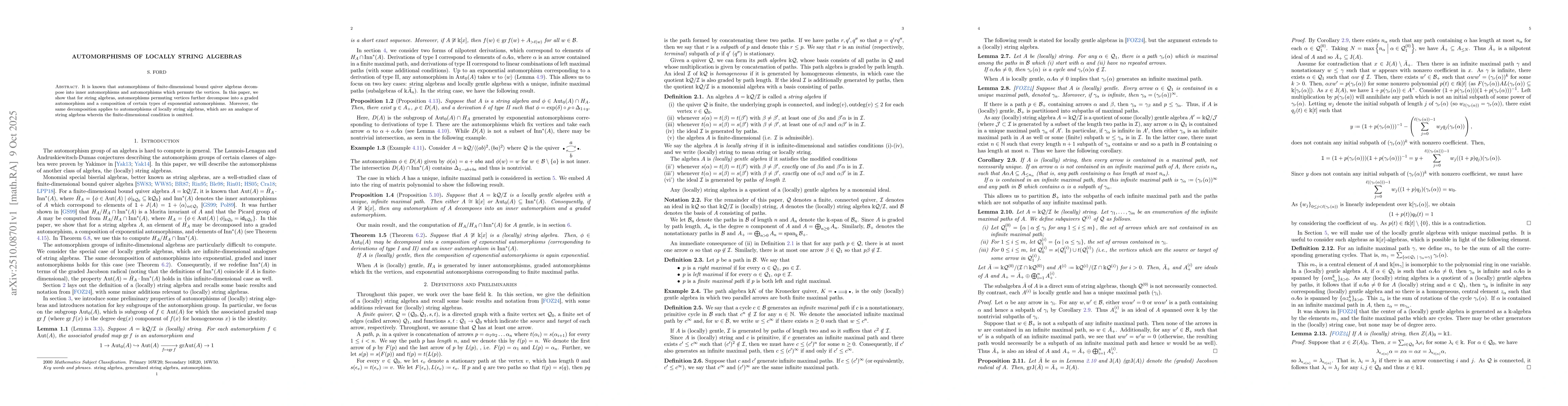 Thumbnail for Automorphisms of locally string algebras