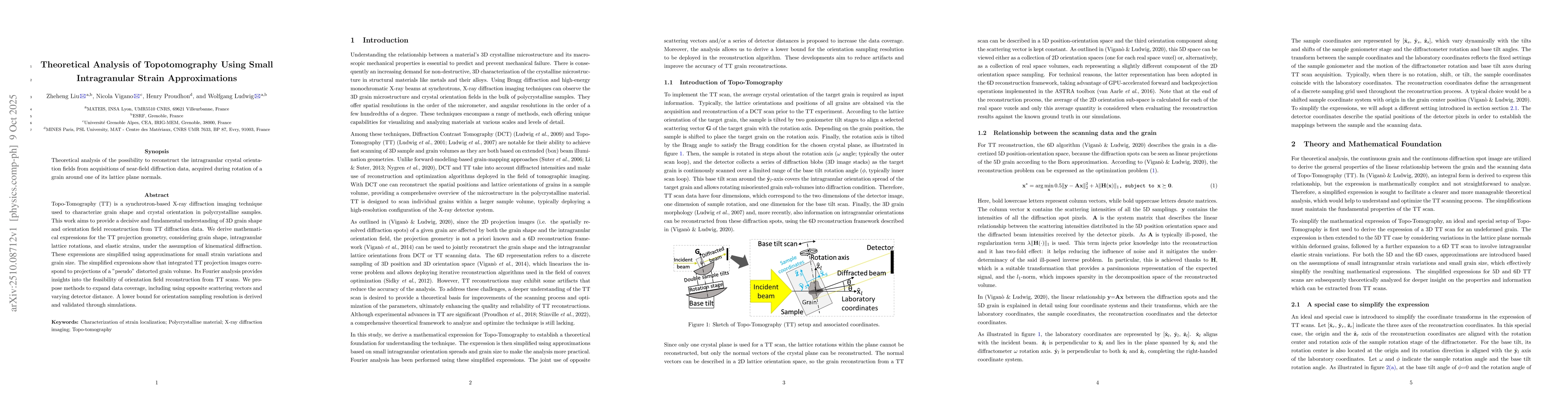 Thumbnail for Theoretical Analysis of Topotomography Using Small Intragranular Strain
  Approximations