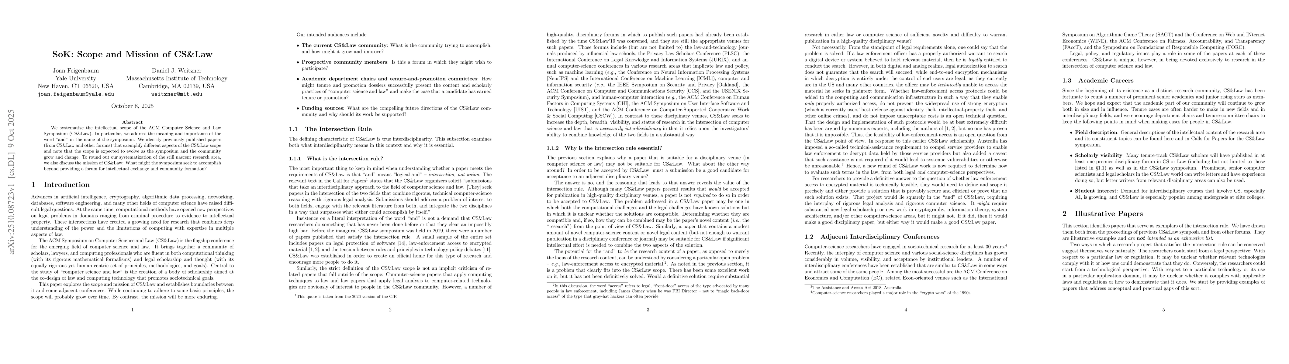 Thumbnail for SoK: Scope and Mission of CS&Law