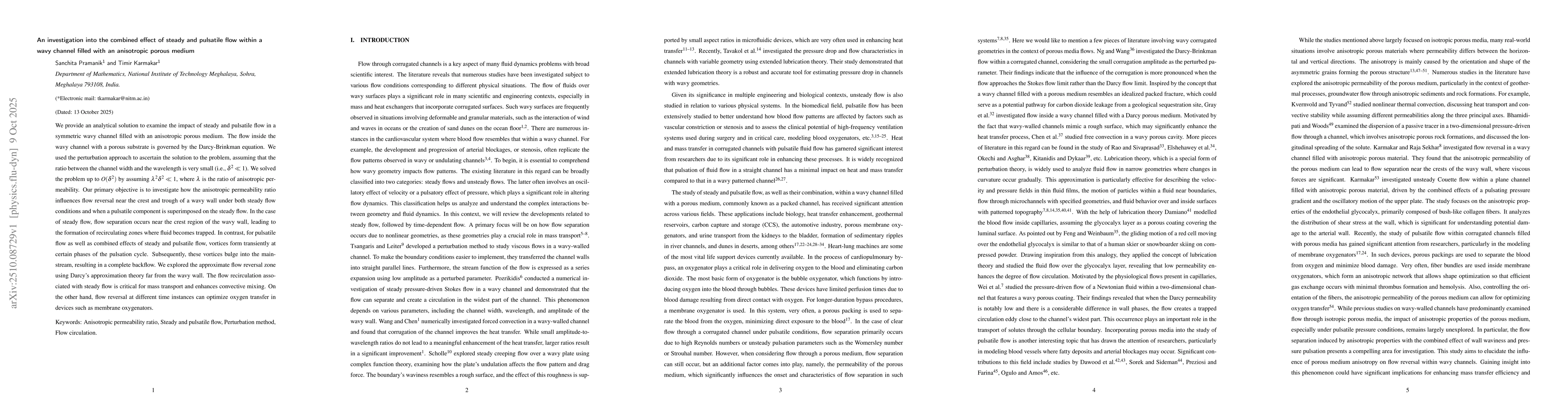 Thumbnail for An investigation into the combined effect of steady and pulsatile flow
  within a wavy channel filled with an anisotropic porous medium