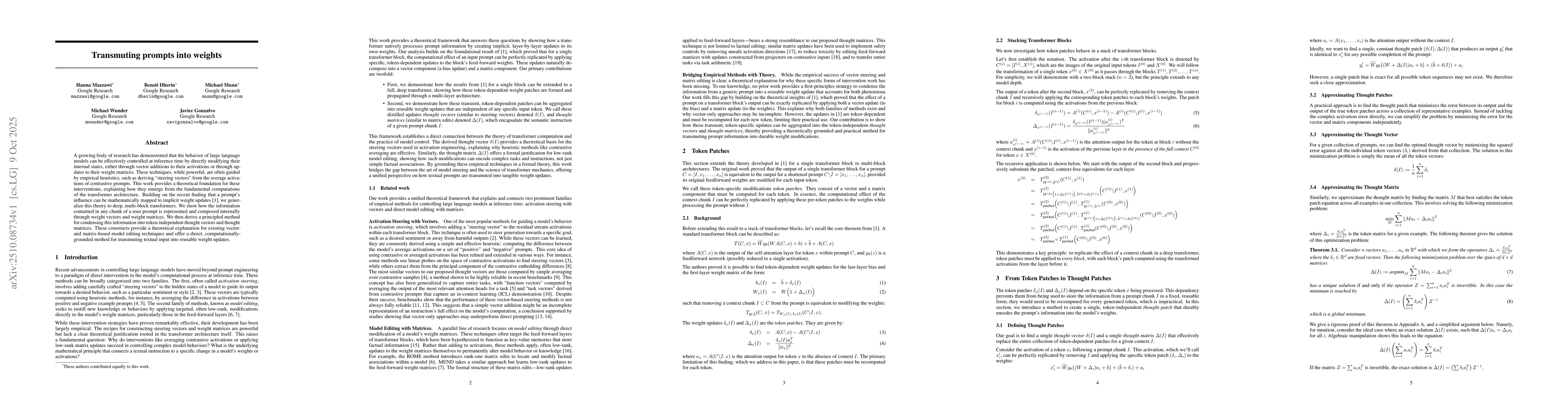 Thumbnail for Transmuting prompts into weights