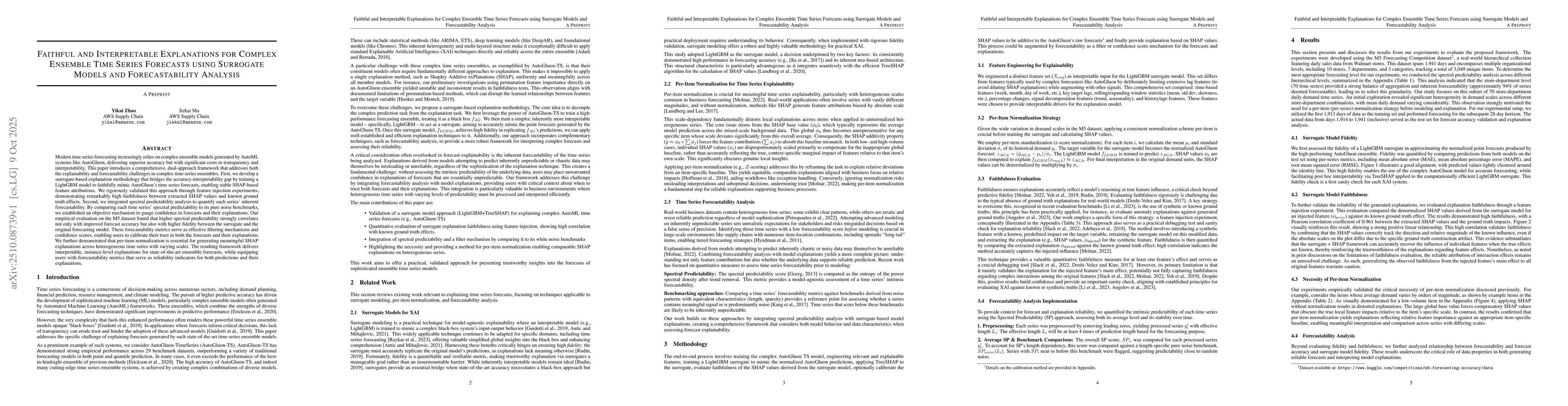 Thumbnail for Faithful and Interpretable Explanations for Complex Ensemble Time Series
  Forecasts using Surrogate Models and Forecastability Analysis