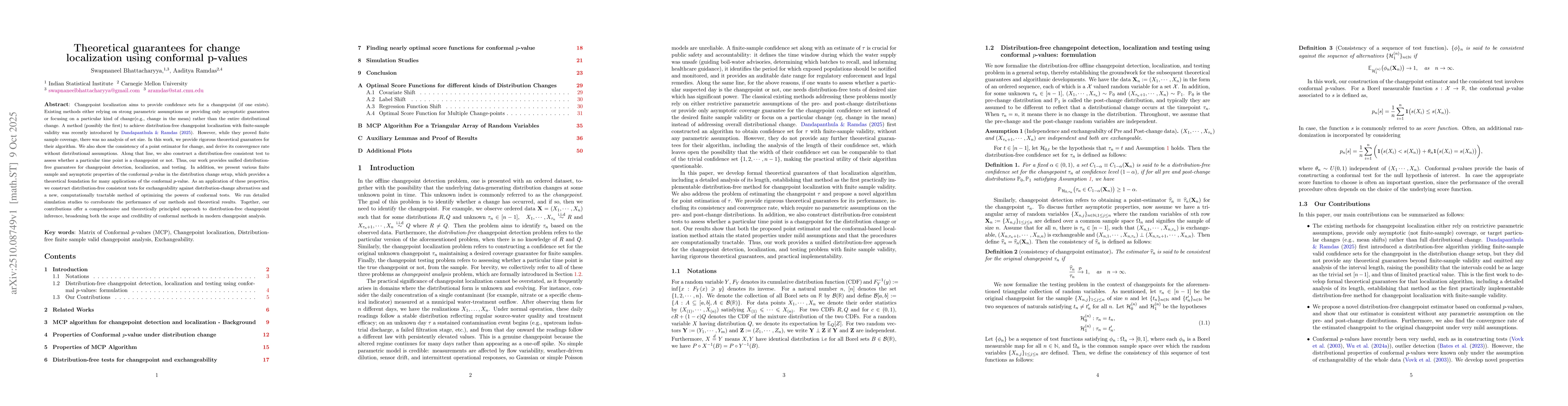 Thumbnail for Theoretical guarantees for change localization using conformal p-values