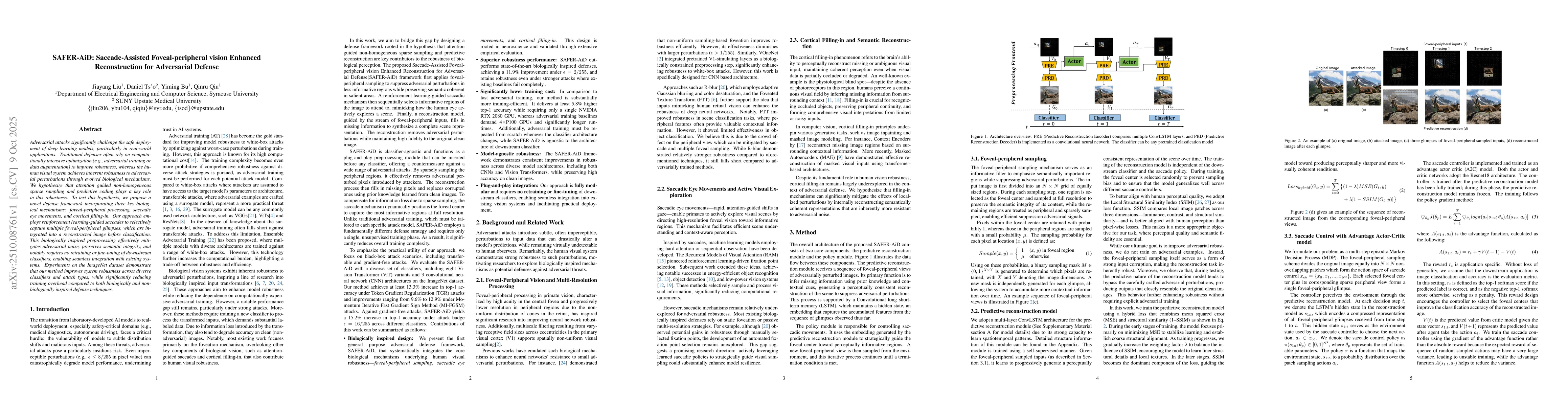 Thumbnail for SAFER-AiD: Saccade-Assisted Foveal-peripheral vision Enhanced
  Reconstruction for Adversarial Defense