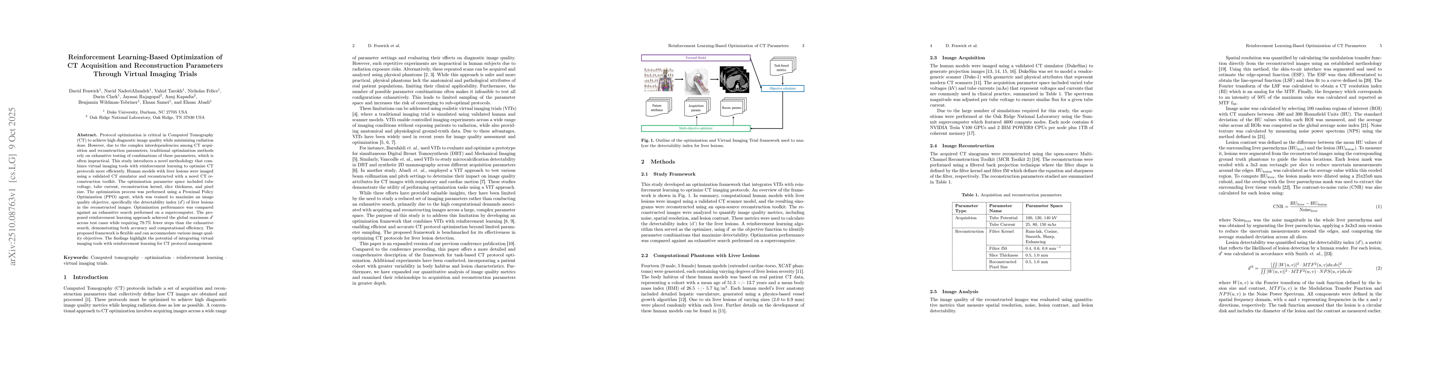Thumbnail for Reinforcement Learning-Based Optimization of CT Acquisition and
  Reconstruction Parameters Through Virtual Imaging Trials