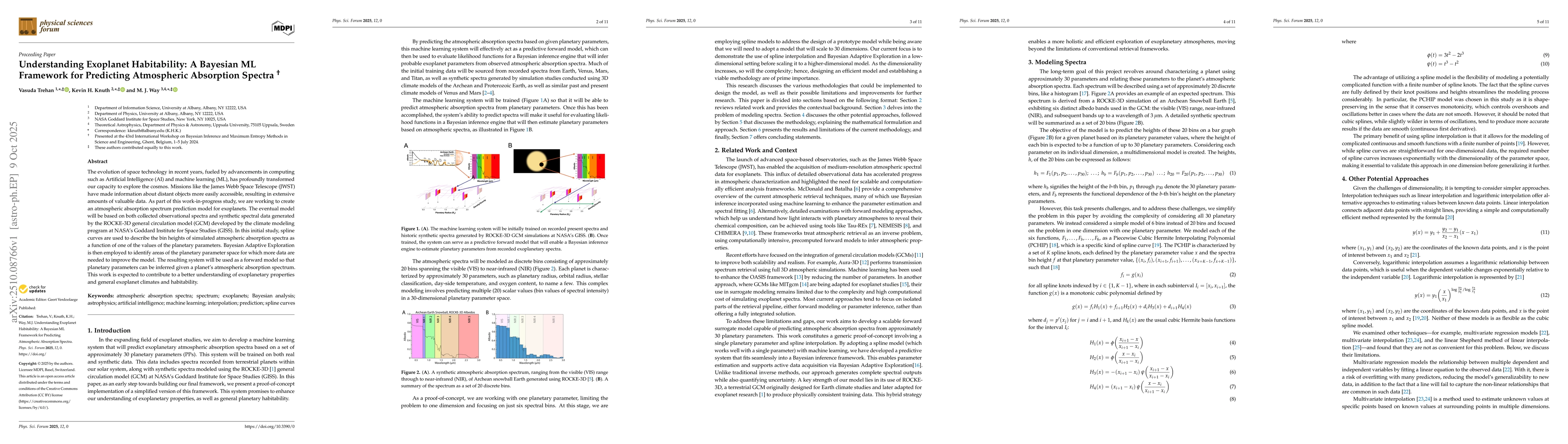 Thumbnail for Understanding Exoplanet Habitability: A Bayesian ML Framework for
  Predicting Atmospheric Absorption Spectra