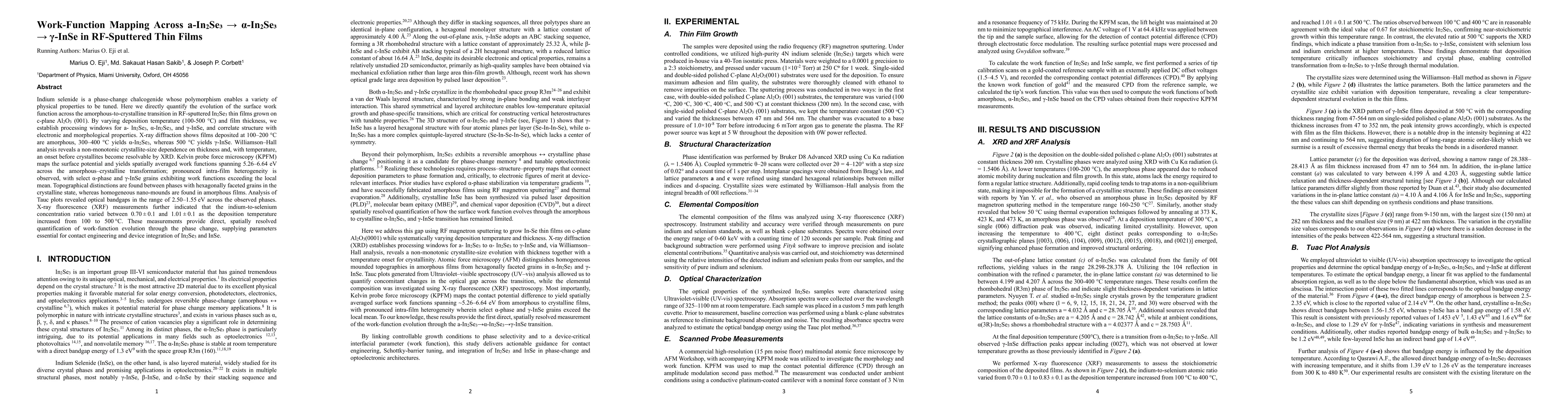 Thumbnail for Work Function Mapping Across a-In2Se3 to α-In2Se3 to
  γ-InSe in RF-Sputtered Thin Films