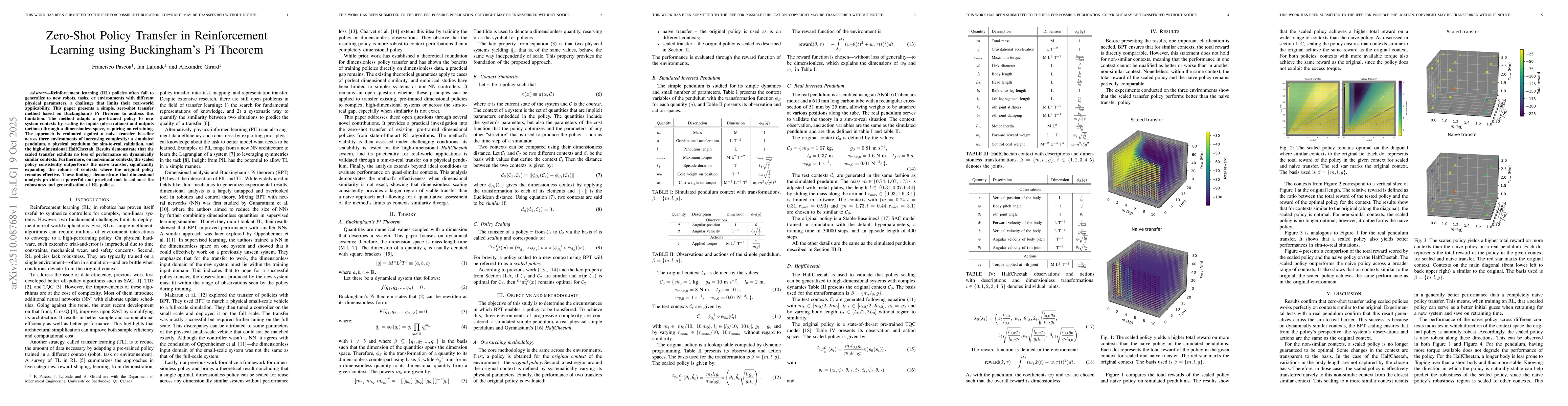 Thumbnail for Zero-Shot Policy Transfer in Reinforcement Learning using Buckingham's
  Pi Theorem