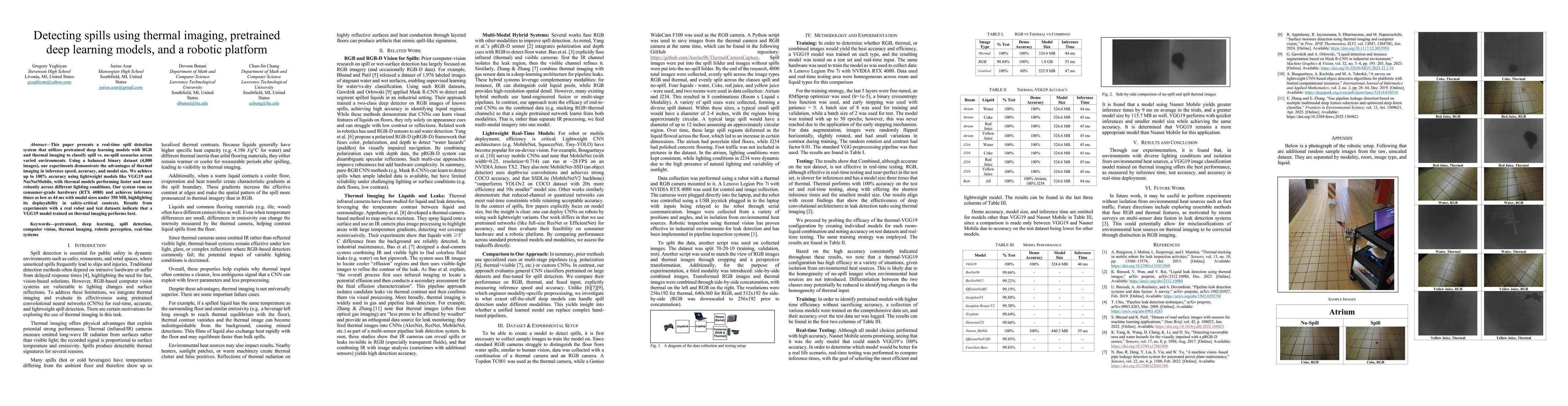 Thumbnail for Detecting spills using thermal imaging, pretrained deep learning models,
  and a robotic platform