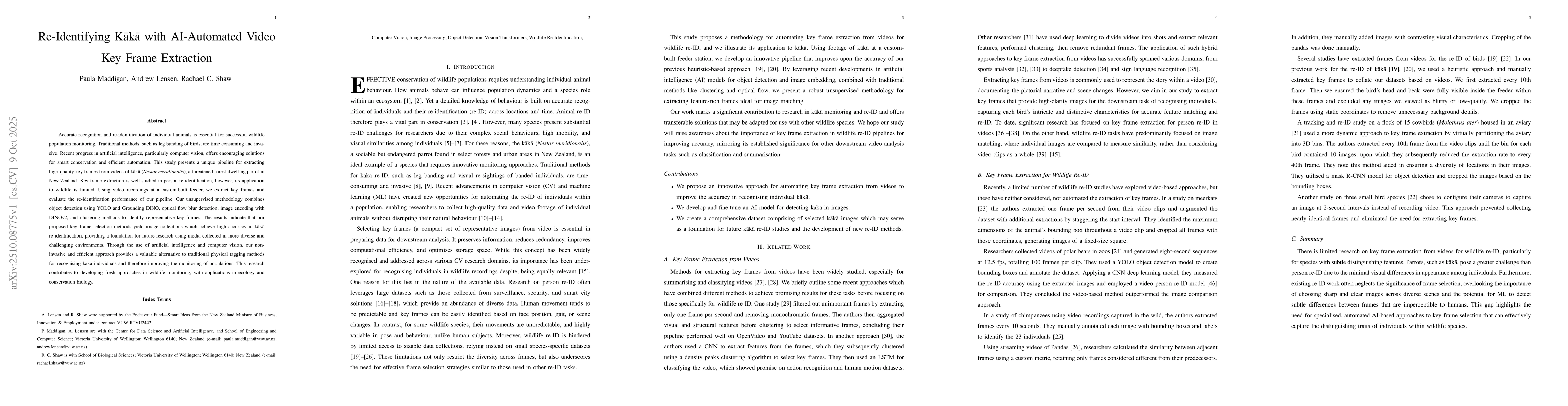 Thumbnail for Re-Identifying Kākā with AI-Automated Video Key Frame Extraction